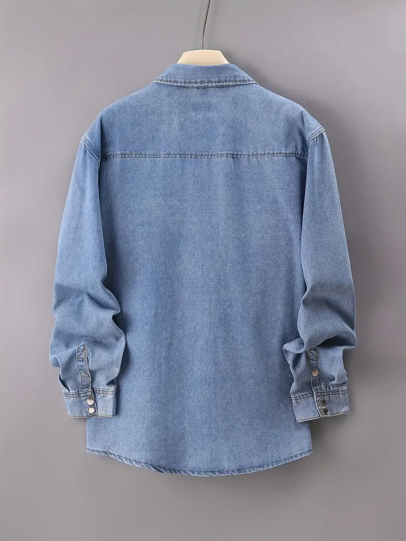 Plus Size Men's Fashion Denim Shirt - Dual Chest Pockets, Comfortable Cotton Blend, Versatile Long Sleeves - Ideal for Spring & Autumn Wear, Perfect for Big & Tall