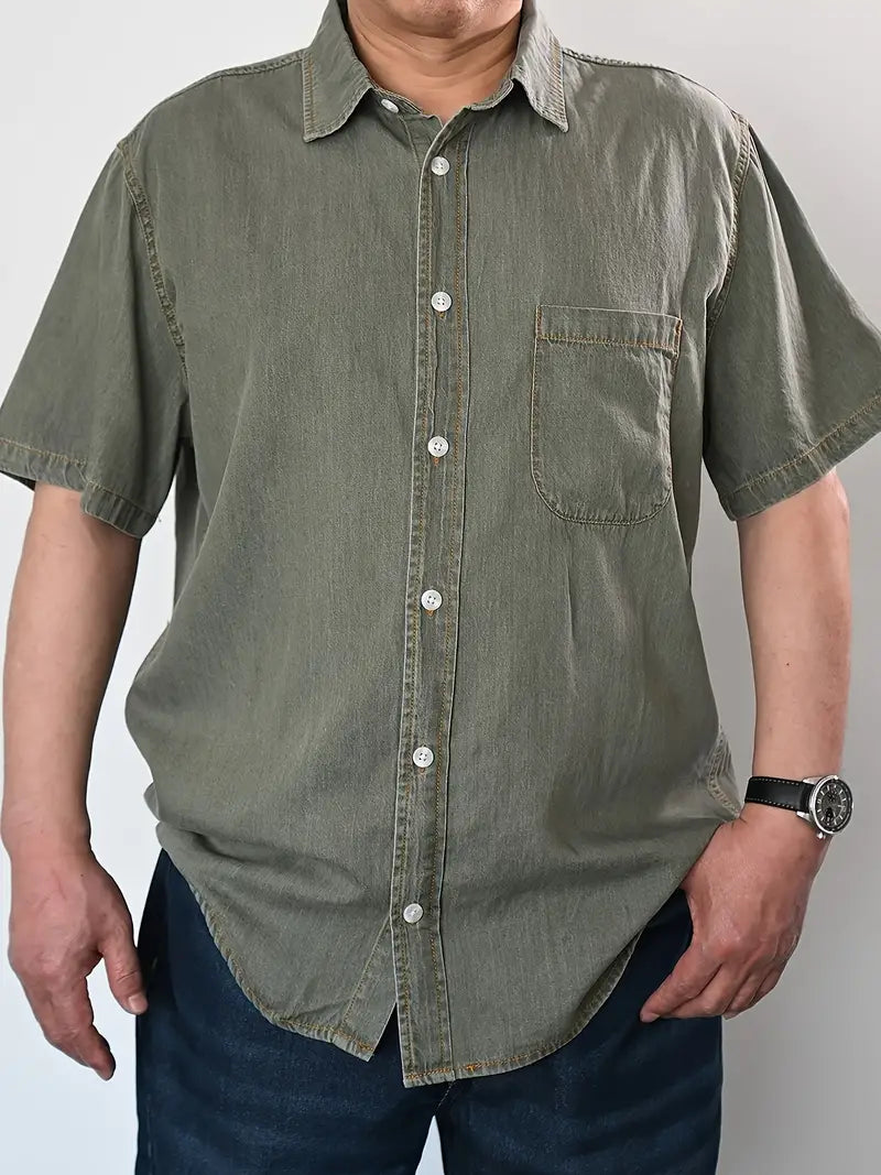 Plus Size Comfort Fit Solid Short Sleeve Shirt - Elegant Casual Summer Essential for Men - Refined, Timeless, and Versatile
