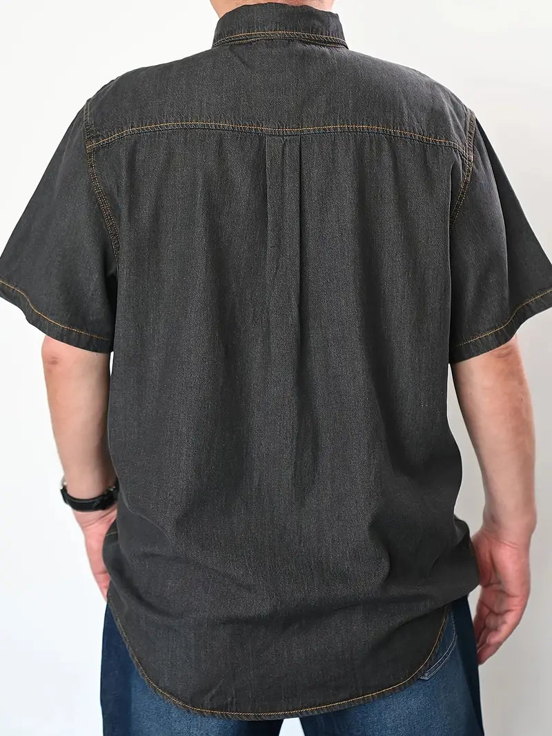 Plus Size Comfort Fit Solid Short Sleeve Shirt - Elegant Casual Summer Essential for Men - Refined, Timeless, and Versatile