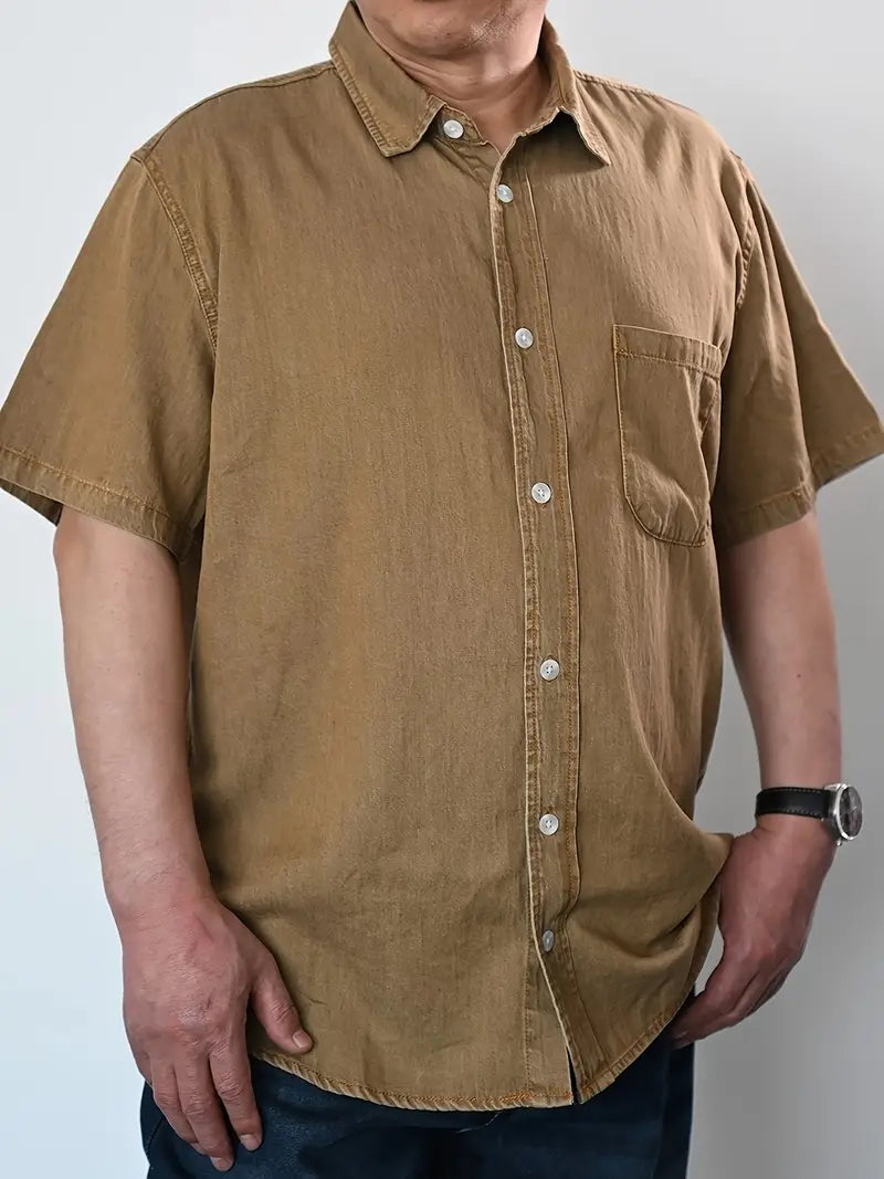 Plus Size Comfort Fit Solid Short Sleeve Shirt - Elegant Casual Summer Essential for Men - Refined, Timeless, and Versatile