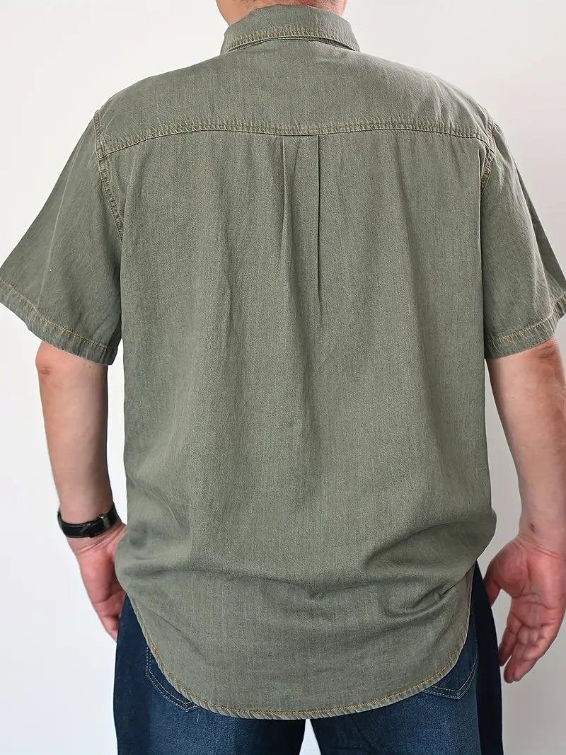 Plus Size Comfort Fit Solid Short Sleeve Shirt - Elegant Casual Summer Essential for Men - Refined, Timeless, and Versatile
