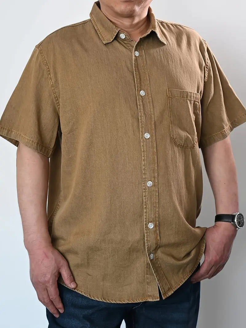 Plus Size Comfort Fit Solid Short Sleeve Shirt - Elegant Casual Summer Essential for Men - Refined, Timeless, and Versatile