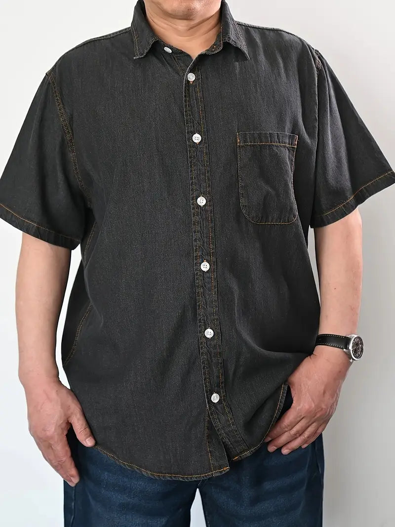 Plus Size Comfort Fit Solid Short Sleeve Shirt - Elegant Casual Summer Essential for Men - Refined, Timeless, and Versatile