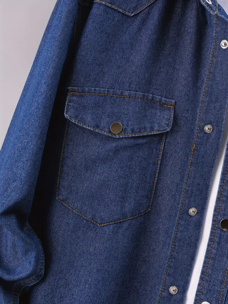 Plus Size Men's Fashion Denim Shirt - Dual Chest Pockets, Comfortable Cotton Blend, Versatile Long Sleeves - Ideal for Spring & Autumn Wear, Perfect for Big & Tall