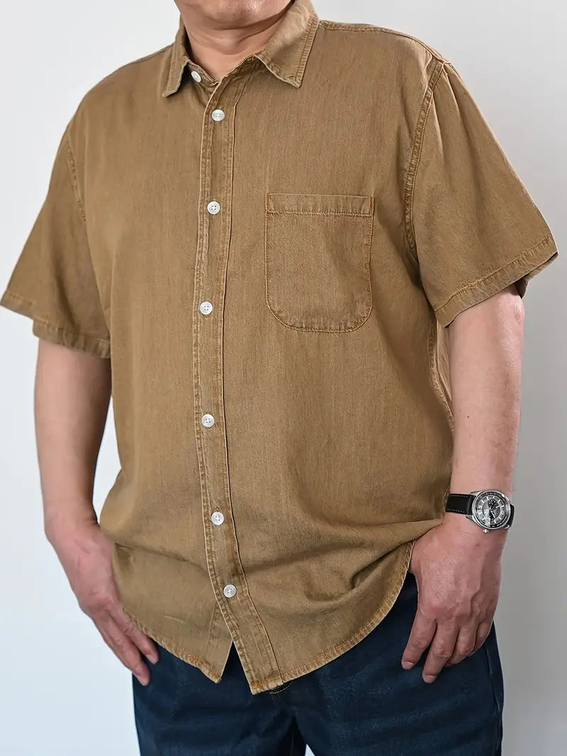 Plus Size Comfort Fit Solid Short Sleeve Shirt - Elegant Casual Summer Essential for Men - Refined, Timeless, and Versatile