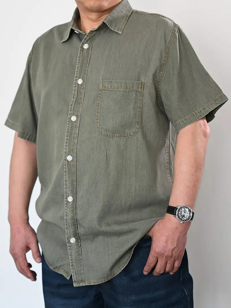 Plus Size Comfort Fit Solid Short Sleeve Shirt - Elegant Casual Summer Essential for Men - Refined, Timeless, and Versatile