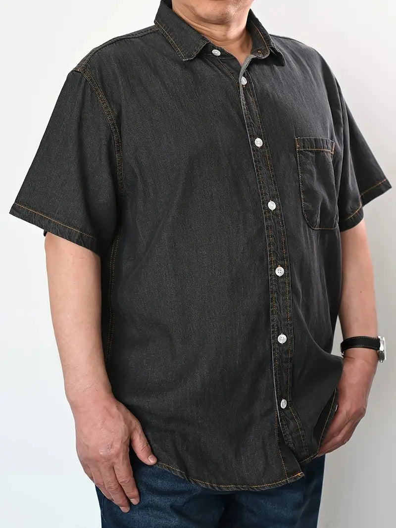 Plus Size Comfort Fit Solid Short Sleeve Shirt - Elegant Casual Summer Essential for Men - Refined, Timeless, and Versatile