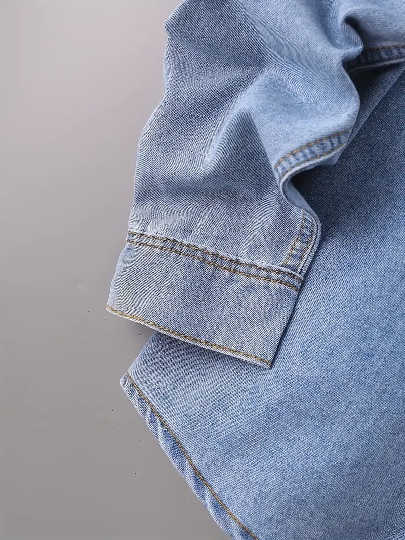Plus Size Men's Fashion Denim Shirt - Dual Chest Pockets, Comfortable Cotton Blend, Versatile Long Sleeves - Ideal for Spring & Autumn Wear, Perfect for Big & Tall