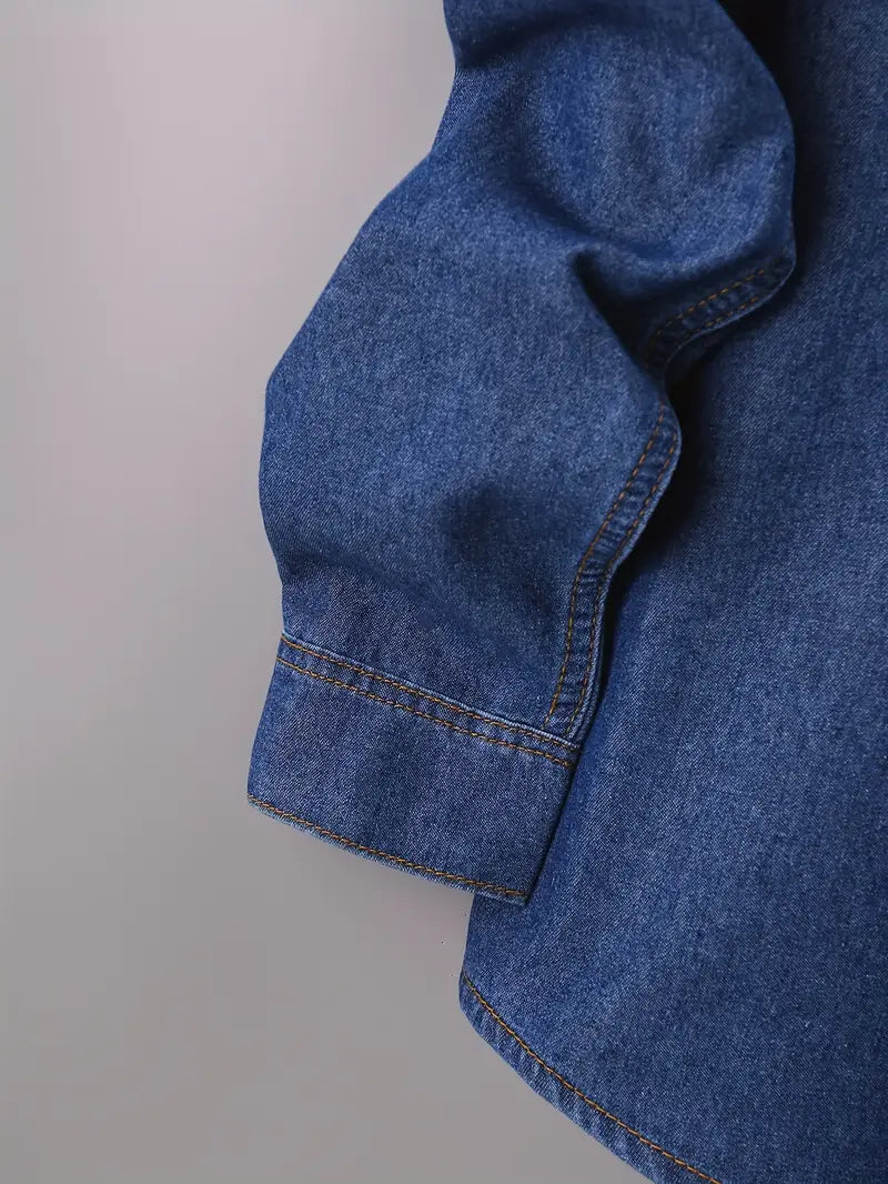 Plus Size Men's Fashion Denim Shirt - Dual Chest Pockets, Comfortable Cotton Blend, Versatile Long Sleeves - Ideal for Spring & Autumn Wear, Perfect for Big & Tall