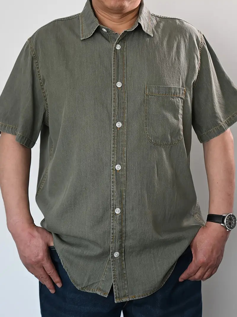 Plus Size Comfort Fit Solid Short Sleeve Shirt - Elegant Casual Summer Essential for Men - Refined, Timeless, and Versatile