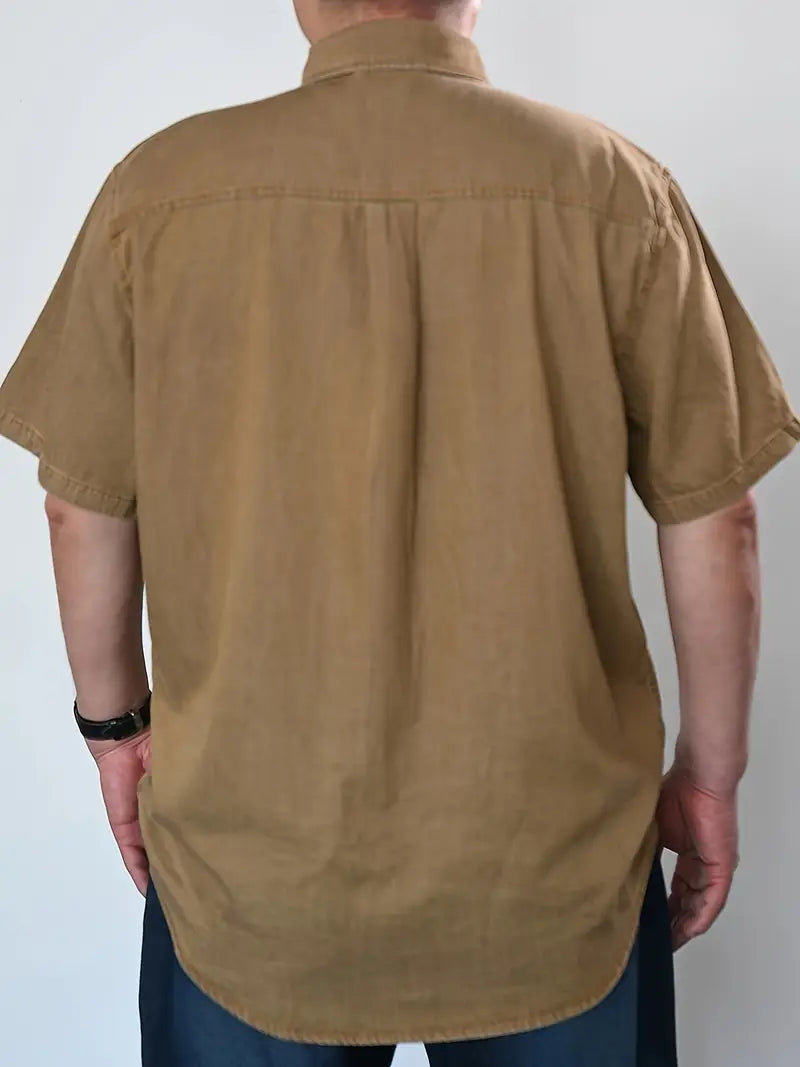 Plus Size Comfort Fit Solid Short Sleeve Shirt - Elegant Casual Summer Essential for Men - Refined, Timeless, and Versatile