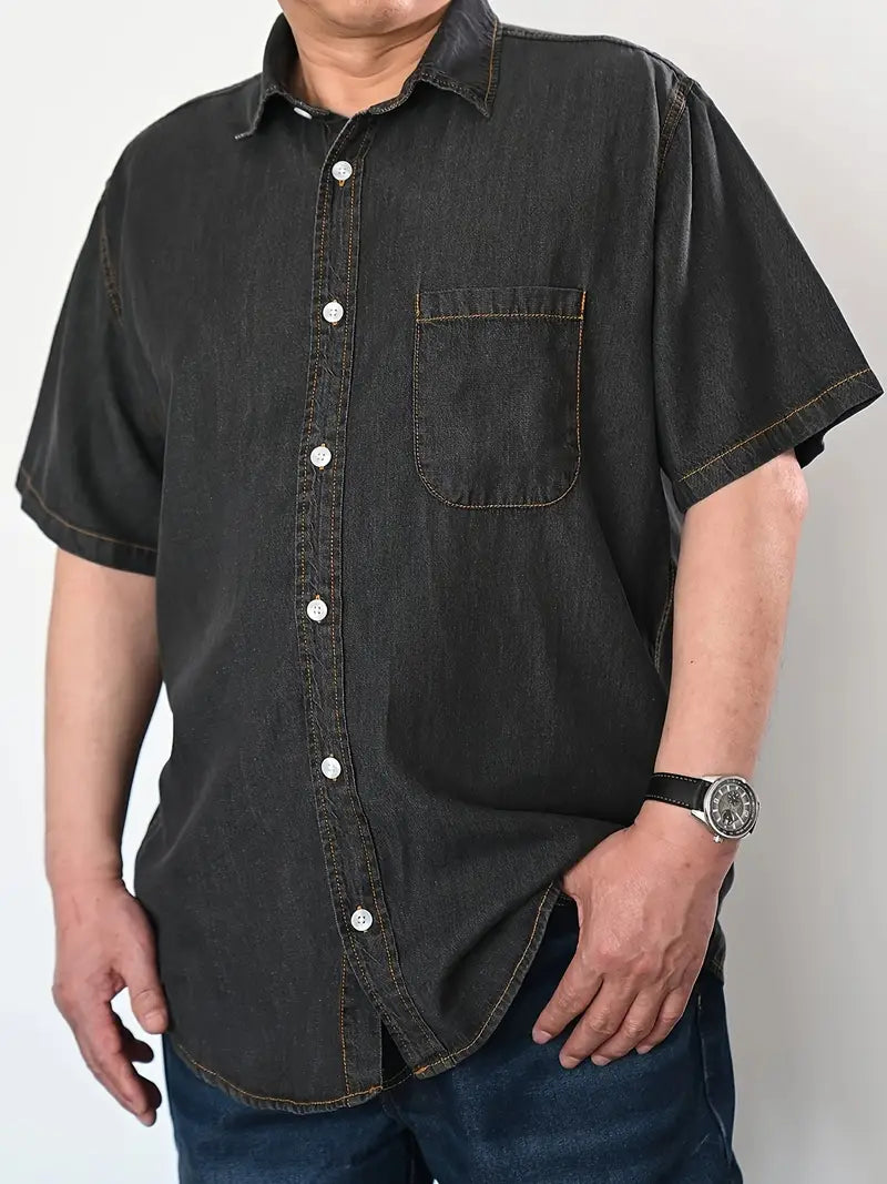 Plus Size Comfort Fit Solid Short Sleeve Shirt - Elegant Casual Summer Essential for Men - Refined, Timeless, and Versatile