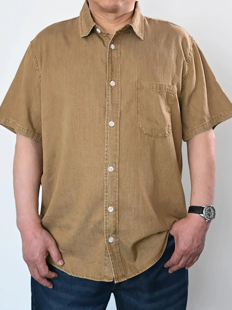 Plus Size Comfort Fit Solid Short Sleeve Shirt - Elegant Casual Summer Essential for Men - Refined, Timeless, and Versatile