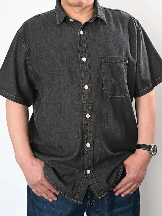 Plus Size Comfort Fit Solid Short Sleeve Shirt - Elegant Casual Summer Essential for Men - Refined, Timeless, and Versatile